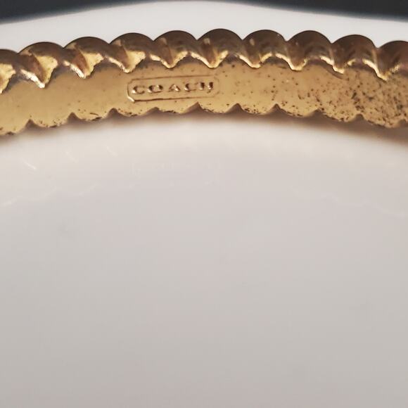 Coach Hinged Bangle with Pave Crystal Anchor Braided Gold Tone Safety Clasp - Picture 5 of 12